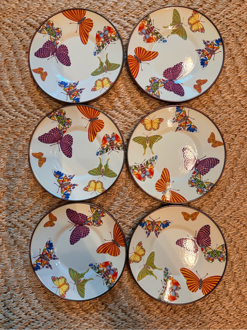 MACKENZIE-CHILDS | Butterfly Garden Enamel Saucer 6” - Set Of 6